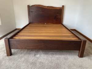 Queen sized bed frame - redgum and jarrah including mattress