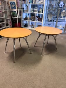 Round tables polished stainless steel frames