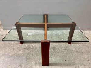 Mid-Century Modern Twen Square Glass Top Coffee Table
