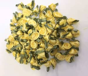 Satin Small Grub Ribbon Roses, Yellow, 10pk [922]