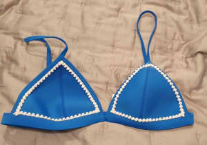 WORN ONCE Sz 12 Neoprene Blue Triangle Pom Pom Bikini Top