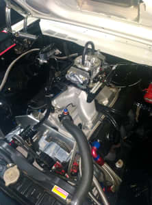 418ci SBC complete engine, extractors and stall convertor 848hp packag