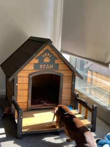Wooden Kennel Pet Dog House Timber Log Puppy Home Outdoor Indoor