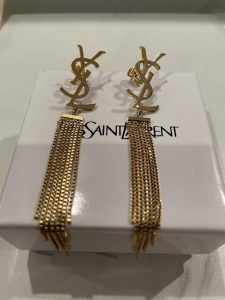 YSL style gold mesh drop earrings jewellery