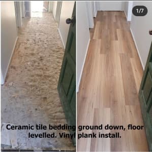 Carpet, Vinyl Plank and Epoxy flooring.