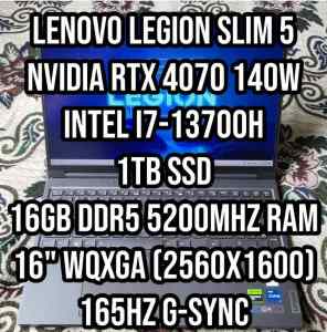 Lenovo Legion Slim 5 RTX 4070 Intel i7-13700H
1TB SSD
16GB RAM