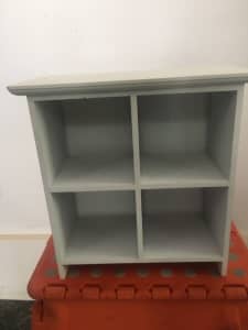 Small wooden white four pigeon holes display shelf