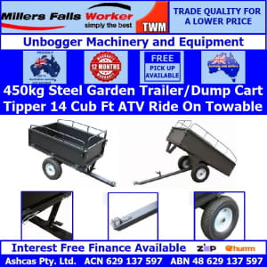 Millers Falls Steel Dump Cart, ATV Garden Tipper Trailer 450KG 14 Ft3