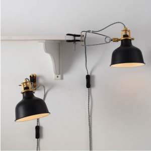 MINT CONDITION pair IKEA Ranarp Clamp-Wall Lights w spare bulbs