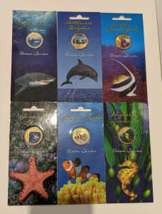 2006 & 2007 OCEAN Series - $1 Coloured Pad Printed coins on cards