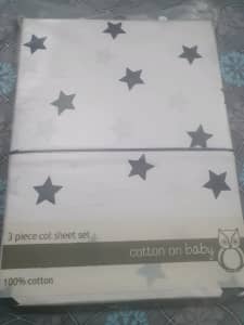 Brand new Cotton on Baby 3 pc Cot Sheet set White with Navy Stars