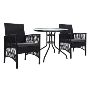 Outdoor Furniture Dining Chairs Wicker Garden Patio Cushion Black 3PC
