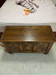 1950s carved English oak blanket chest