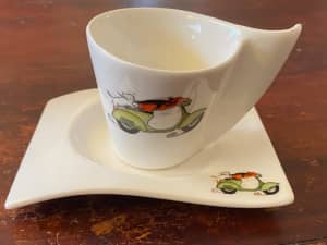 Porcelain Cup and Saucer Set, Australian Artwork by Guritno