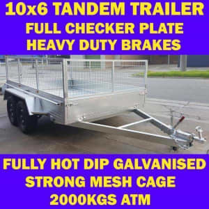 10x6 galvanised tandem box trailer with cage 70x50 chassis