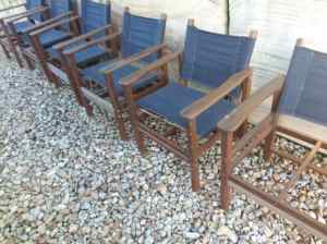 6 x Hardwood Timber & Canvas Outdoor Chairs