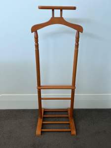 Wooden valet stand. Made in Taiwan 1950-70s.