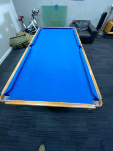 Slate Pool Table with Blue Felt and turned legs (1270 W x 2490 L)