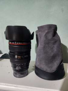 Canon 24-105mm Lens w/ lens hood and bag. 