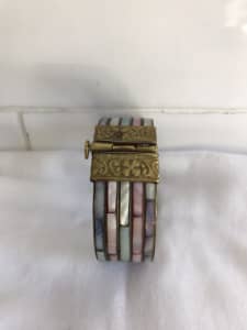 Vintage brass and mother of pearl bangle