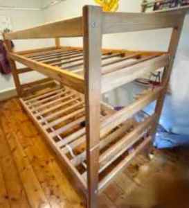 timber single bunk beds and mattresses