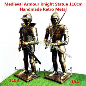 Wowmart Retro Metal Medieval Armour Warrior Knight Statue 110cm