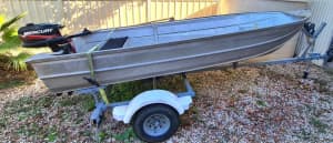 Tinny with mercury 5hp 2stroke and trailer 