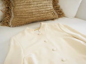 Escada 100% silk skirt suit set dress jacket ivory cream 12 wedding