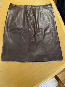Brown Genuine Leather High Waisted Skirt - Size 10
