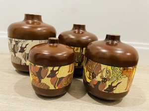 Mid century Japan lacquered canister set, old new, African safari