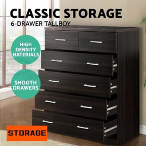 Tallboy 6 Chest of Drawers Dresser Storage Cabinet Bedroom Walnut WA