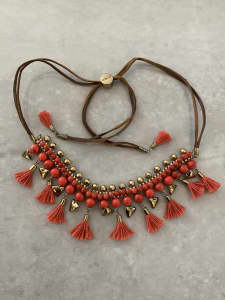 Mimco necklace - coral beads and gold embellishments