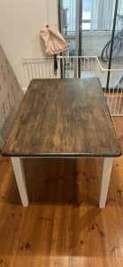 Dining table: Walnut stained pine top, with white legs