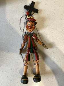Wooden Mr Boboe Clown Marionette Puppet 34cm Vintage Style.
