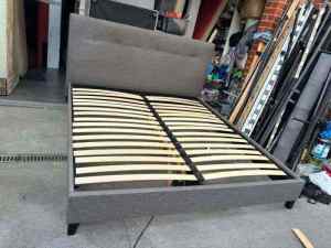 $ Nice fabric king size bed frame with brand mattress