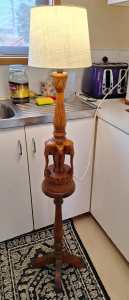 Solid carved teak trio elephant lamp with made stand 