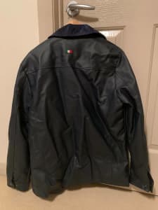 Long Length Leather Jacket Dark Blue Brand New