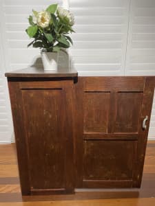 Antique Silky Oak Timber Storage Cabinet Unit