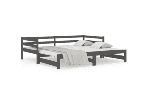 vidaXL Pull-out Day Bed Grey Solid Wood Pine- SKU:814656 Free Delivery
