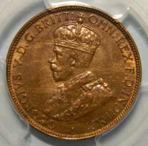 1920 KGV Half Penny - PCGS MS64BN - Equal Top Pop