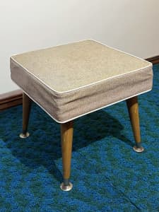 Mid century biscuit check vinyl topped footstool ottoman.