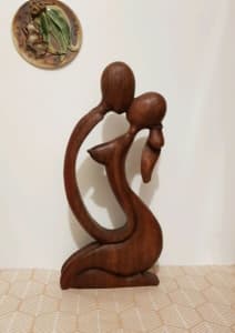 41cm Balinese One Kiss Wood Carving,Wood Art,Carved Wood Statue,Art.