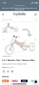 HIPKIDS 2 in 1 Wooden Trike / Balance Bike PINK