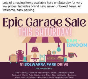 Garage Sale - Saturday 20 April - Bolwarra Heights near Maitland