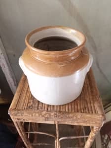 Antique stoneware crock jar pot 26 x 23cm w/handles