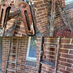 Antique Vintage wooden ladder 140cm Extended Ladder 290cm / Willoughby