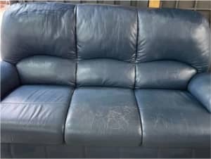 Comfortable blue leather couch