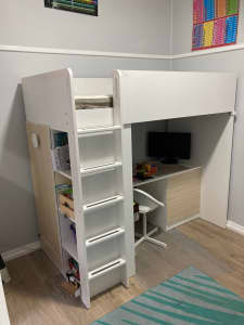 IKEA Loft Bed with Desk Drawers and Wardrobe