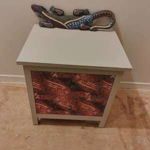 Bedroom drawers Decoupaged in Aboriginal art work fabric 