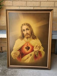 Jesus Christ Sacred Heart framed print 1996 Large 76cm x 56cm approx